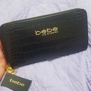 Evelyn Croco Zip Around Black Wallet